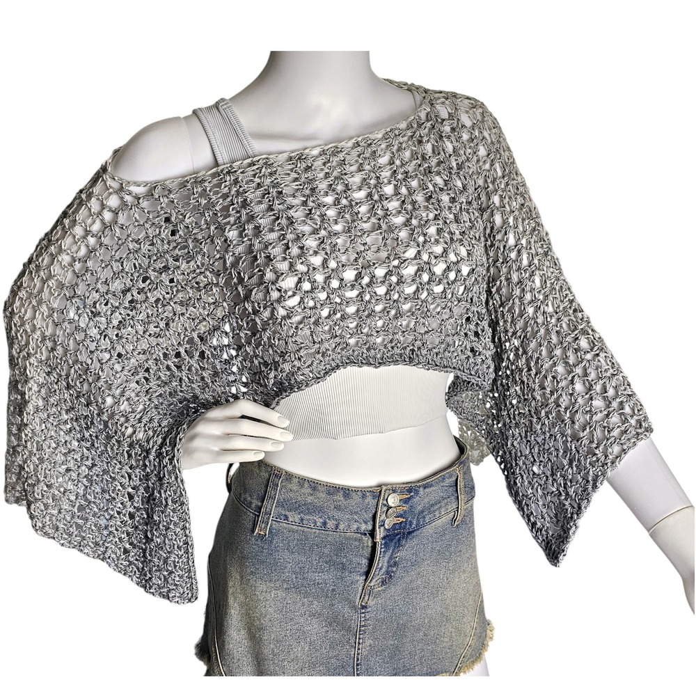 Handmade‎ Crochet Shrug Gray Ombre Open Knit Festival Wrap Shawl